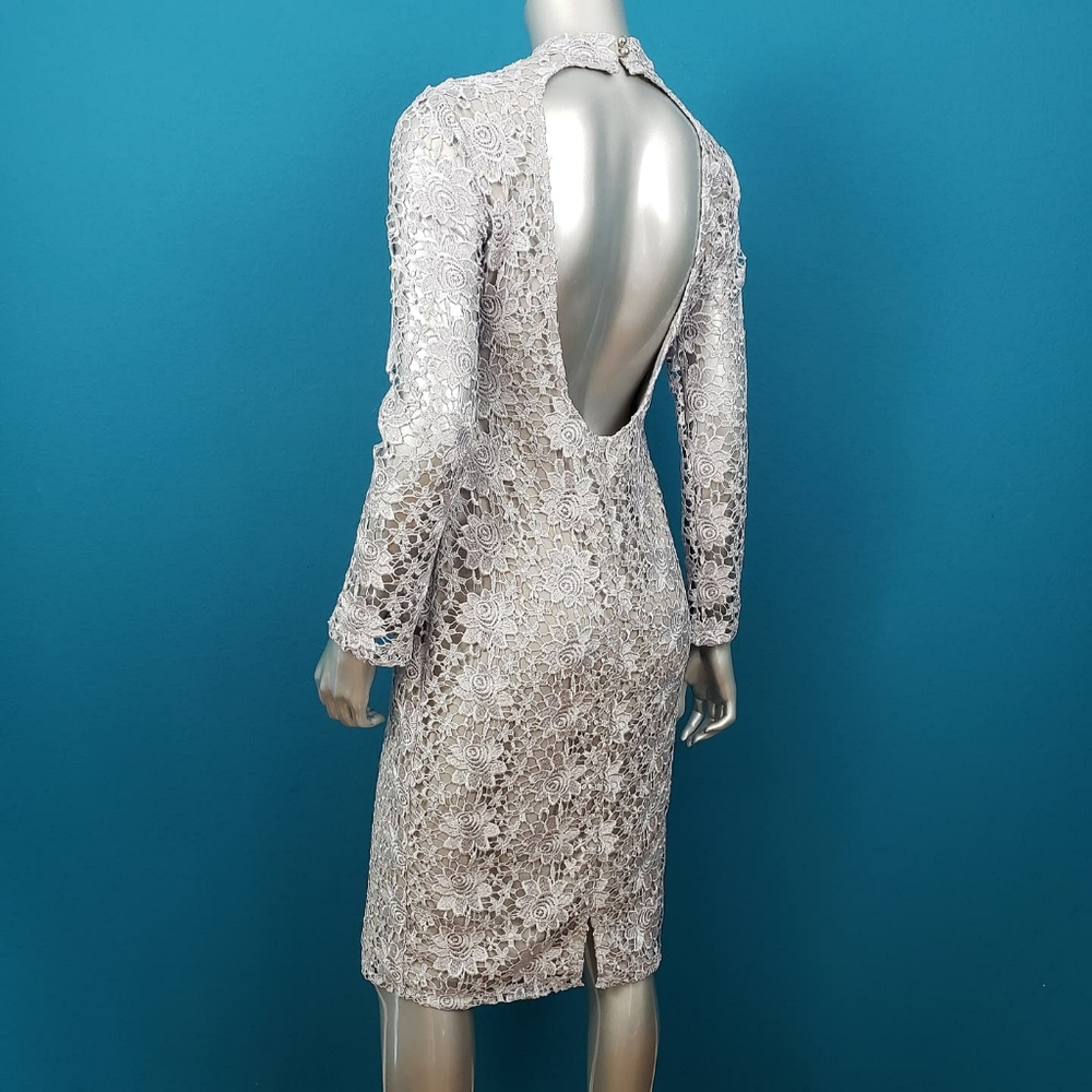 🆕️ 🎬 CLUB L LONDON Silver Crochet Lace Midi Dress // (NWT)